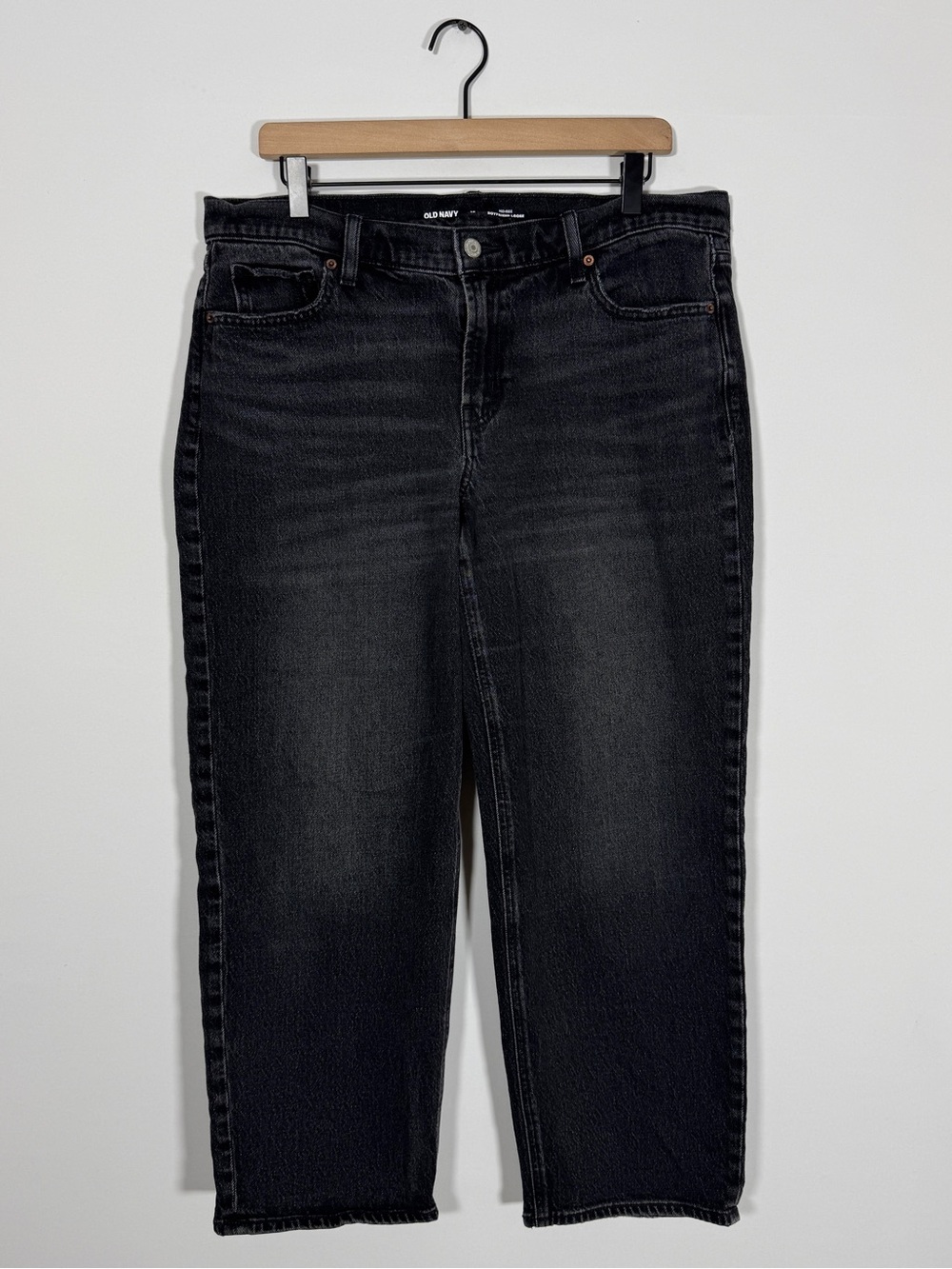 WJ556 {Old Navy} "Mid Rise Boyfriend Loose" Black Straight Leg Denim Jeans